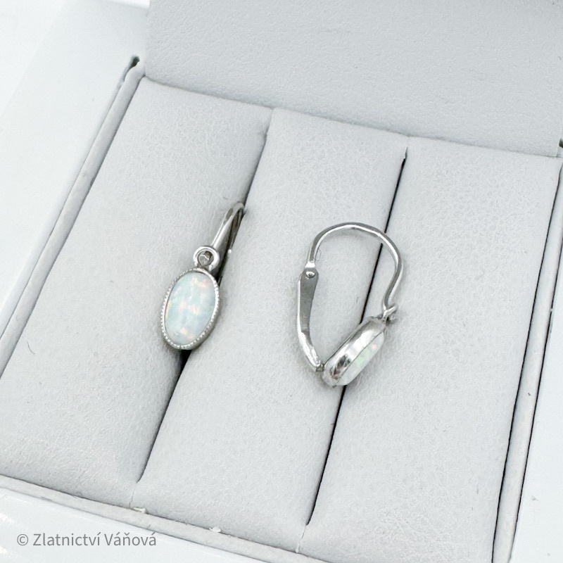 Bílé zlato miminkovské náušnice s opálem